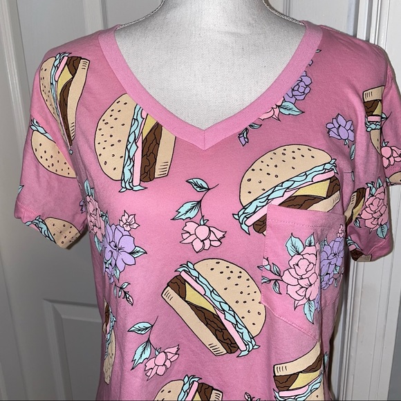 Wildfox Hamburger Floral V-Neck Pink Shirt - Picture 3 of 10